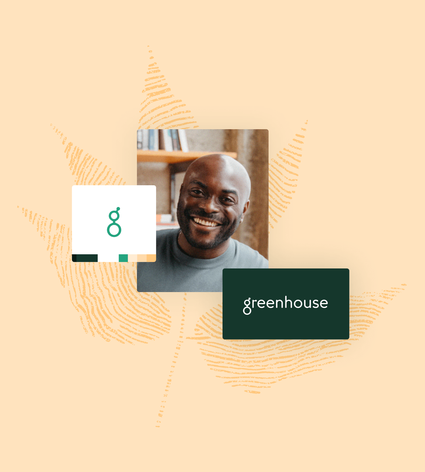 Greenhouse trademark guidelines collage marigold background man smiling