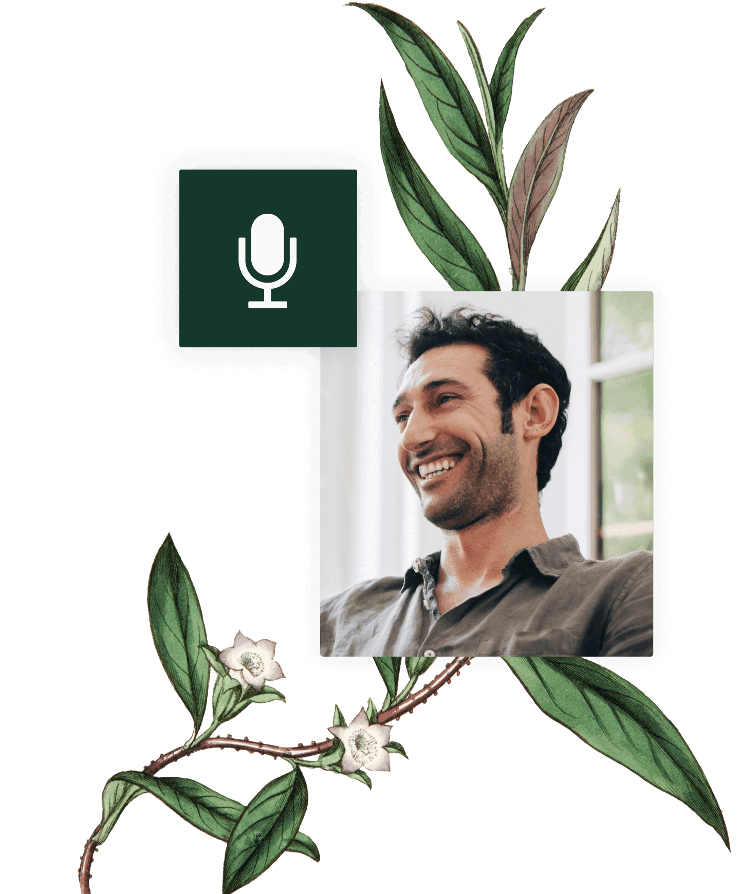 Montage wit photo of man and microphone icon