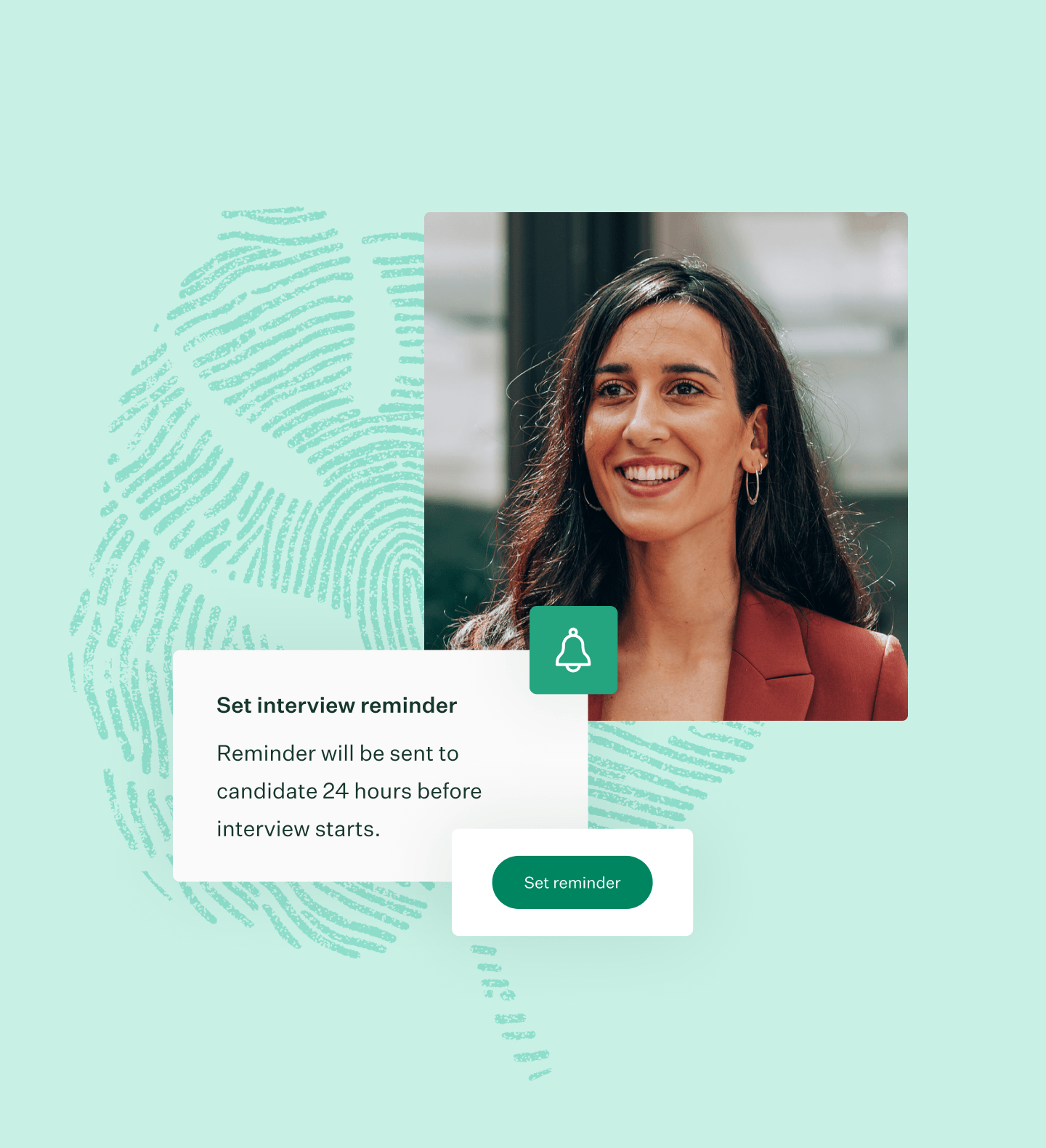 Set automated interview reminders collage of ui and woman smiling