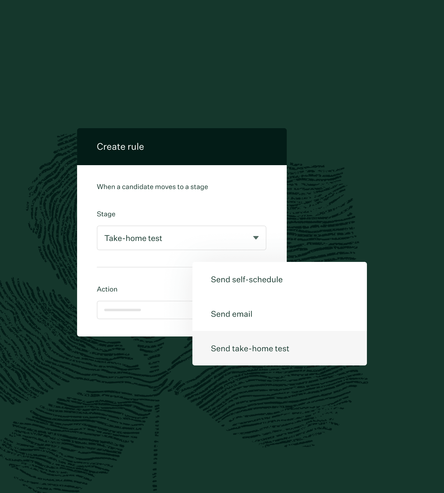 Task automation auto send email to candidate UI evergreen fingerprint leaf illustration